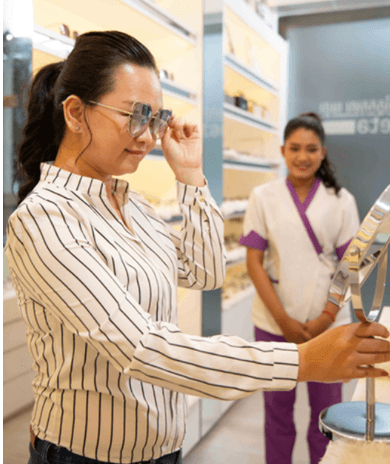 Patient trying on new glasses